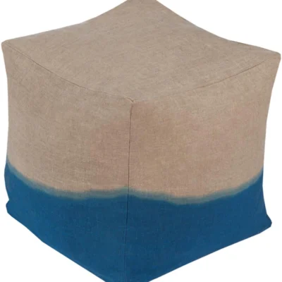 Dip Dyed Linen pouf in Khaki and Dark Blue color