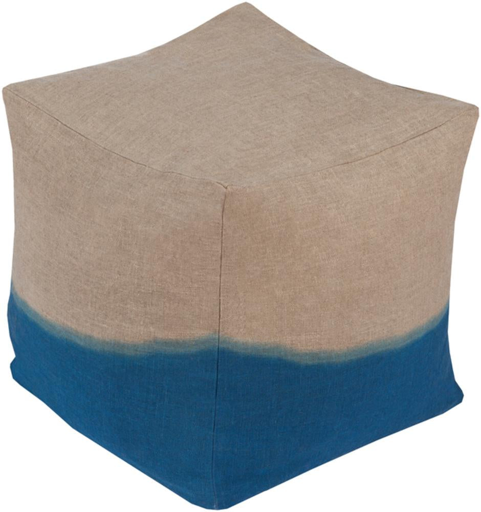 Dip Dyed Linen pouf in Khaki and Dark Blue color