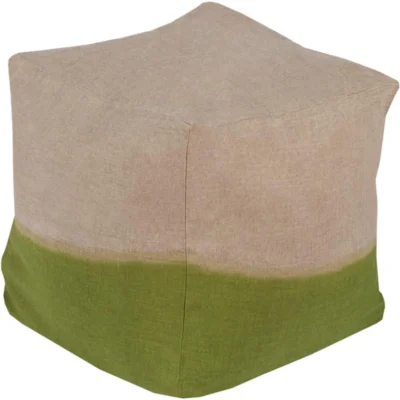 Dip Dyed Linen pouf in Khaki and Grass Green color