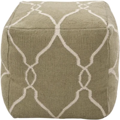 Fallon Pouf in Papyrus and Khaki Green design by Jill Rosenwald