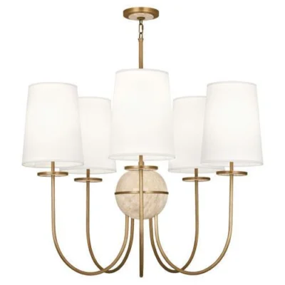 Fineas Collection Chandelier Travertine Stone Accent design by Robert Abbey