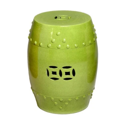 Garden Stool with Prosperity Symbol in Chartreuse Crackle design by Emissary