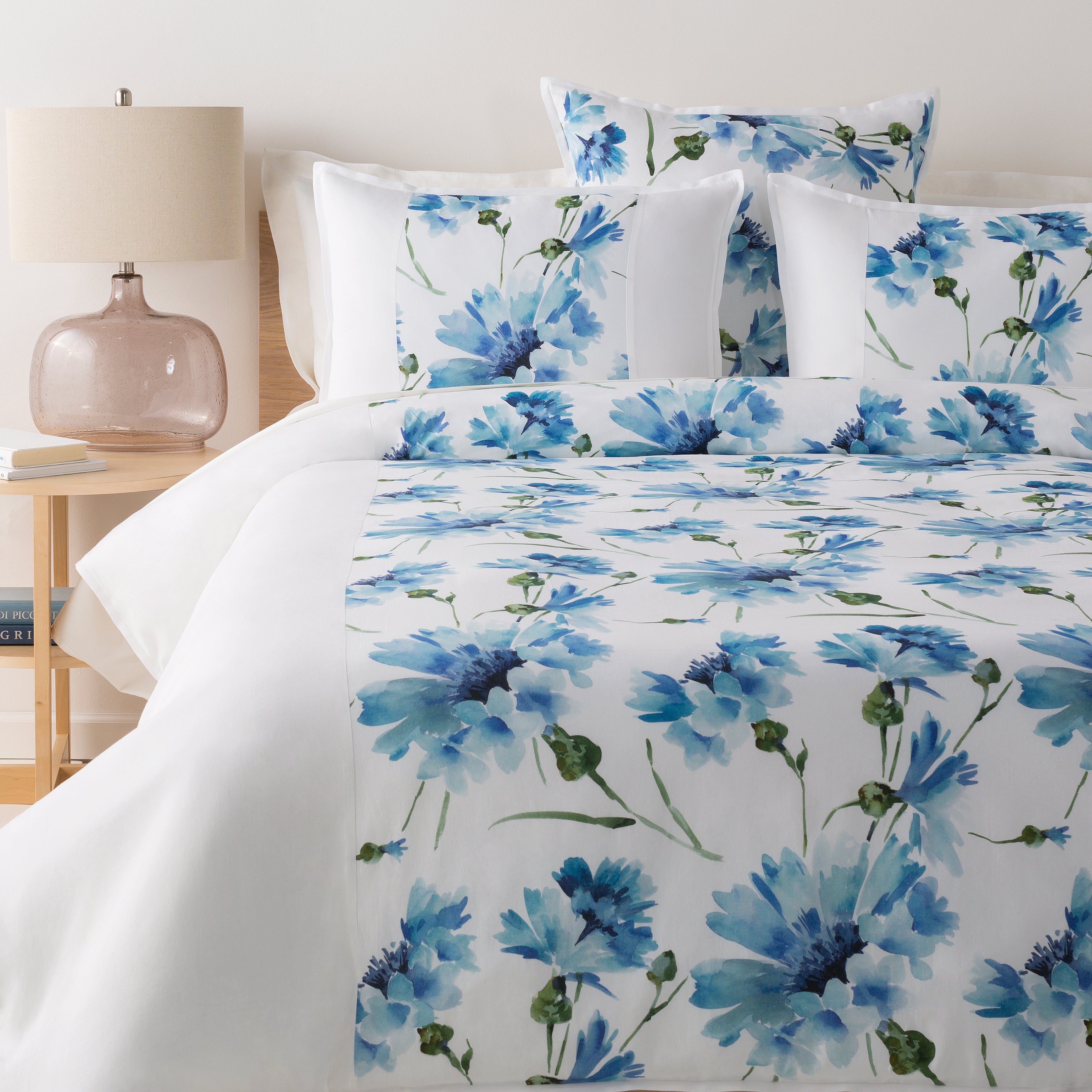 Gardenia Bedding in White and Pale Blue