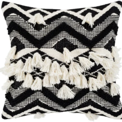 Gaza Woven Pillow in Beige and Black