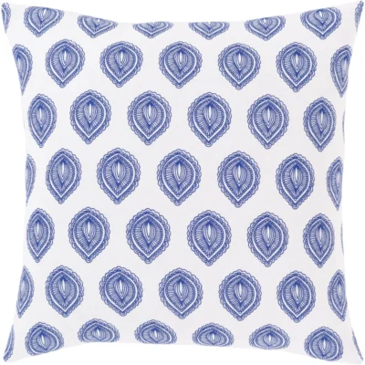 Global Blues Woven Pillow in White