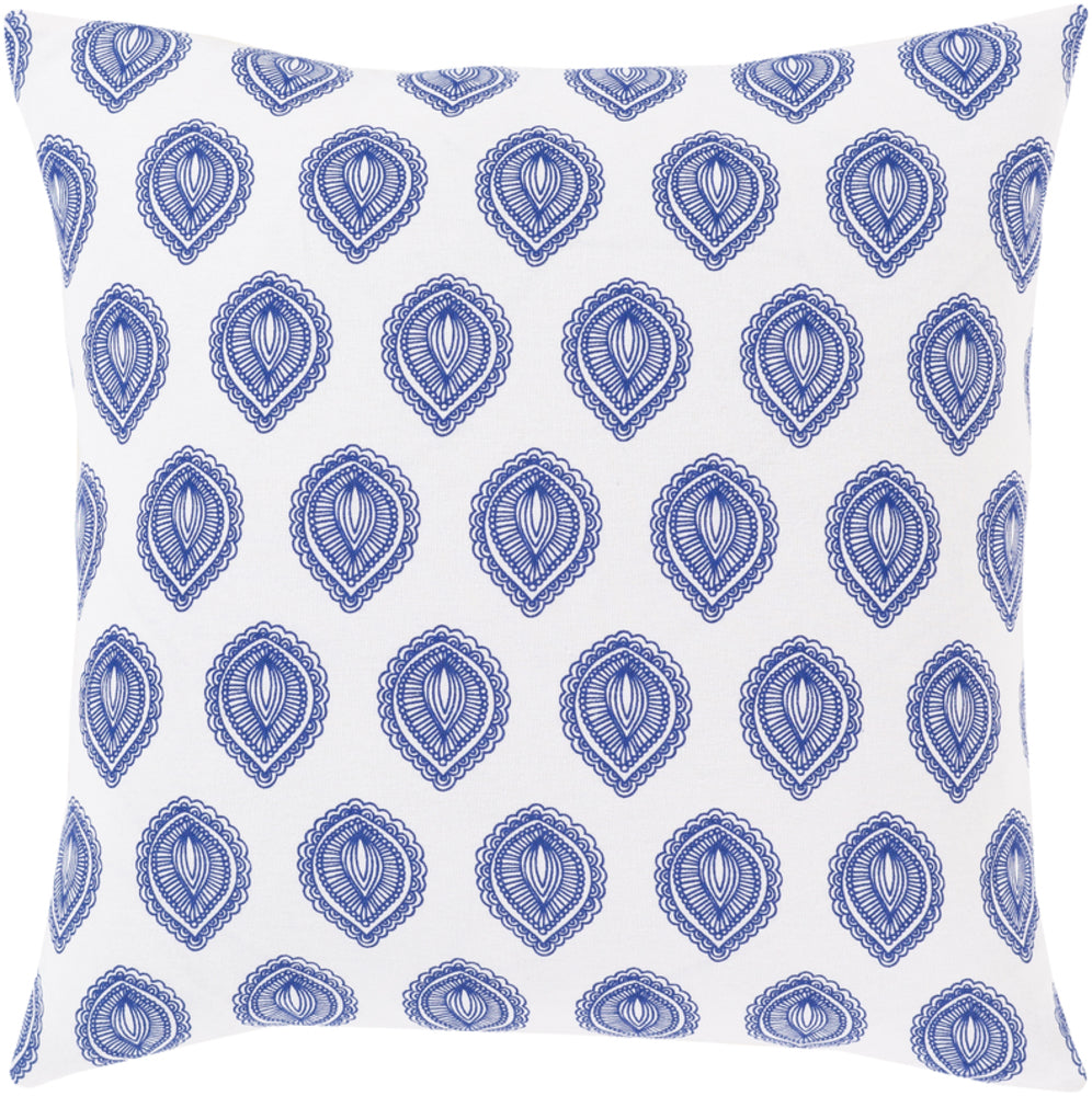 Global Blues Woven Pillow in White