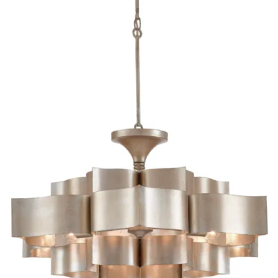 Grand Lotus Chandelier in Contemporary Silver Leaf design by Currey and Company