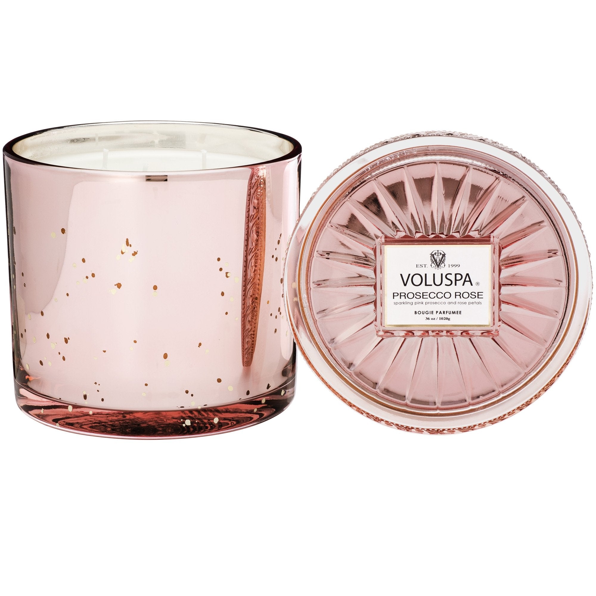 Grande Maison 3 Wick Glass Candle in Prosecco Rose design by Voluspa