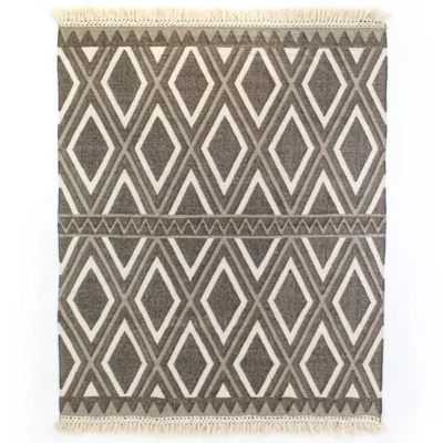 Grey and Cream Diamond Flatweave Rug