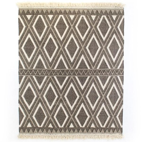 Grey and Cream Diamond Flatweave Rug