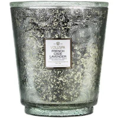 Hearth 5 Wick Glass Candle in French Cade Lavender design by Voluspa