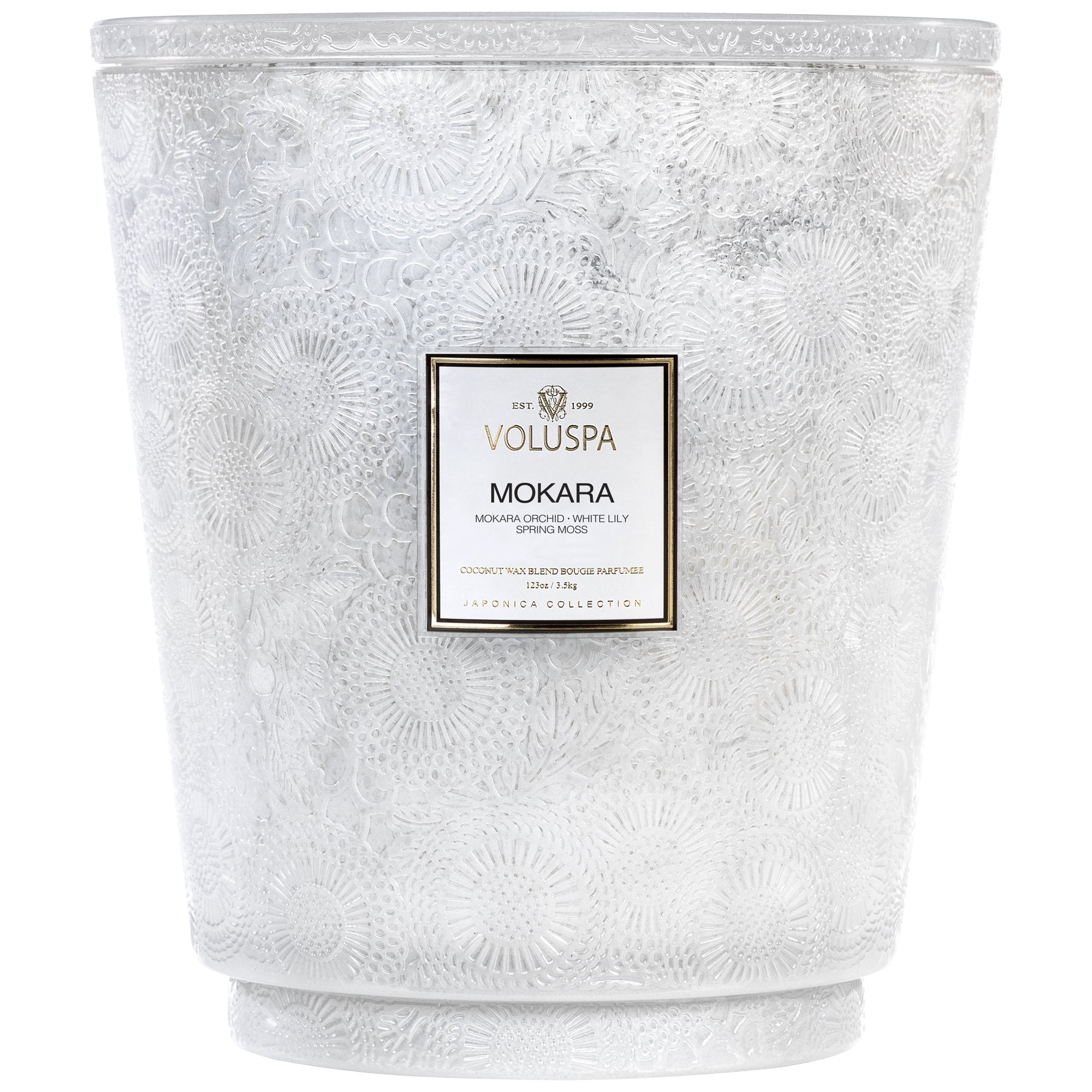 Hearth 5 Wick Glass Candle in Mokara design by Voluspa