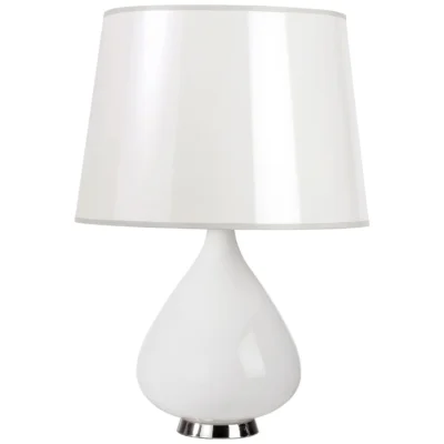 Jonathan Adler Capri Table Lamp in White Cased Glass w Polished Nickel Accents design by Jonathan Adler