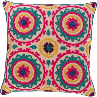 Khavi Woven Pillow in Bright Pink