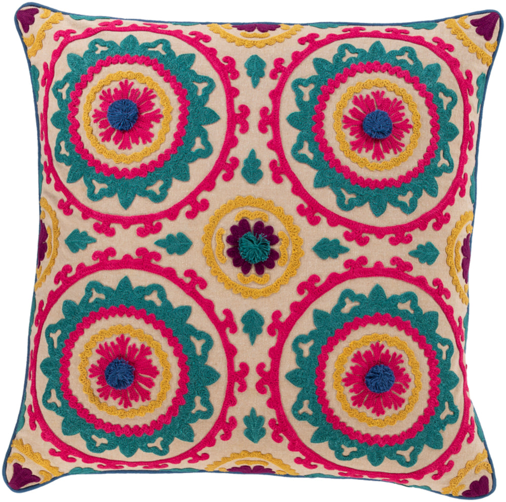 Khavi Woven Pillow in Bright Pink