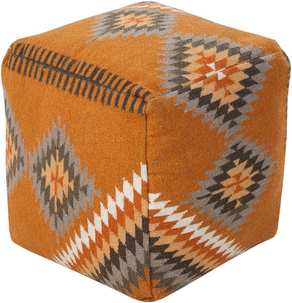 Kilim Pouf in Burnt Orange and Olive design by Beth Lacefield