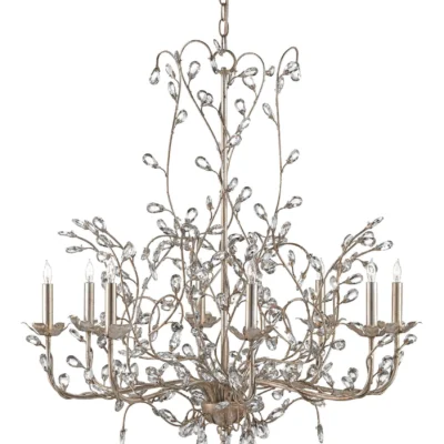 Large Crystal Bud Chandelier in Silver Granello design by Currey and Company