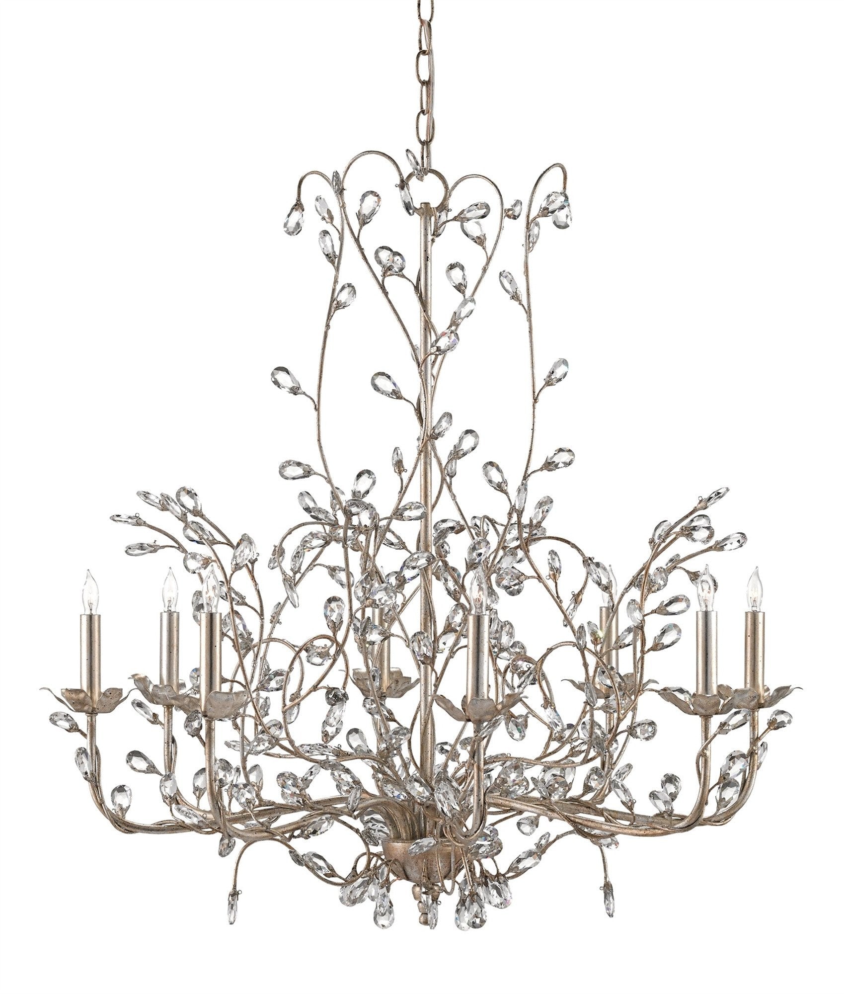 Large Crystal Bud Chandelier in Silver Granello design by Currey and Company