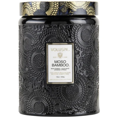 Large Embossed Glass Jar Candle in Moso Bamboo design by Voluspa