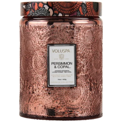 Large Embossed Glass Jar Candle in Persimmon and Copal design by Voluspa