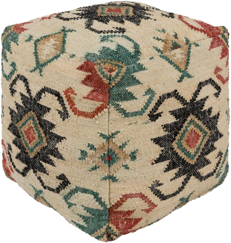 Lenora Jute pouf in Teal and Rust color