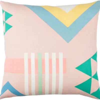 Lina Woven Pillow in Pale Pink and Emerald by Elle Decor