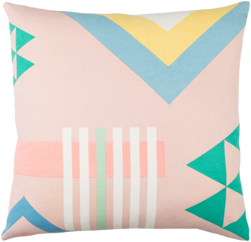 Lina Woven Pillow in Pale Pink and Emerald by Elle Decor