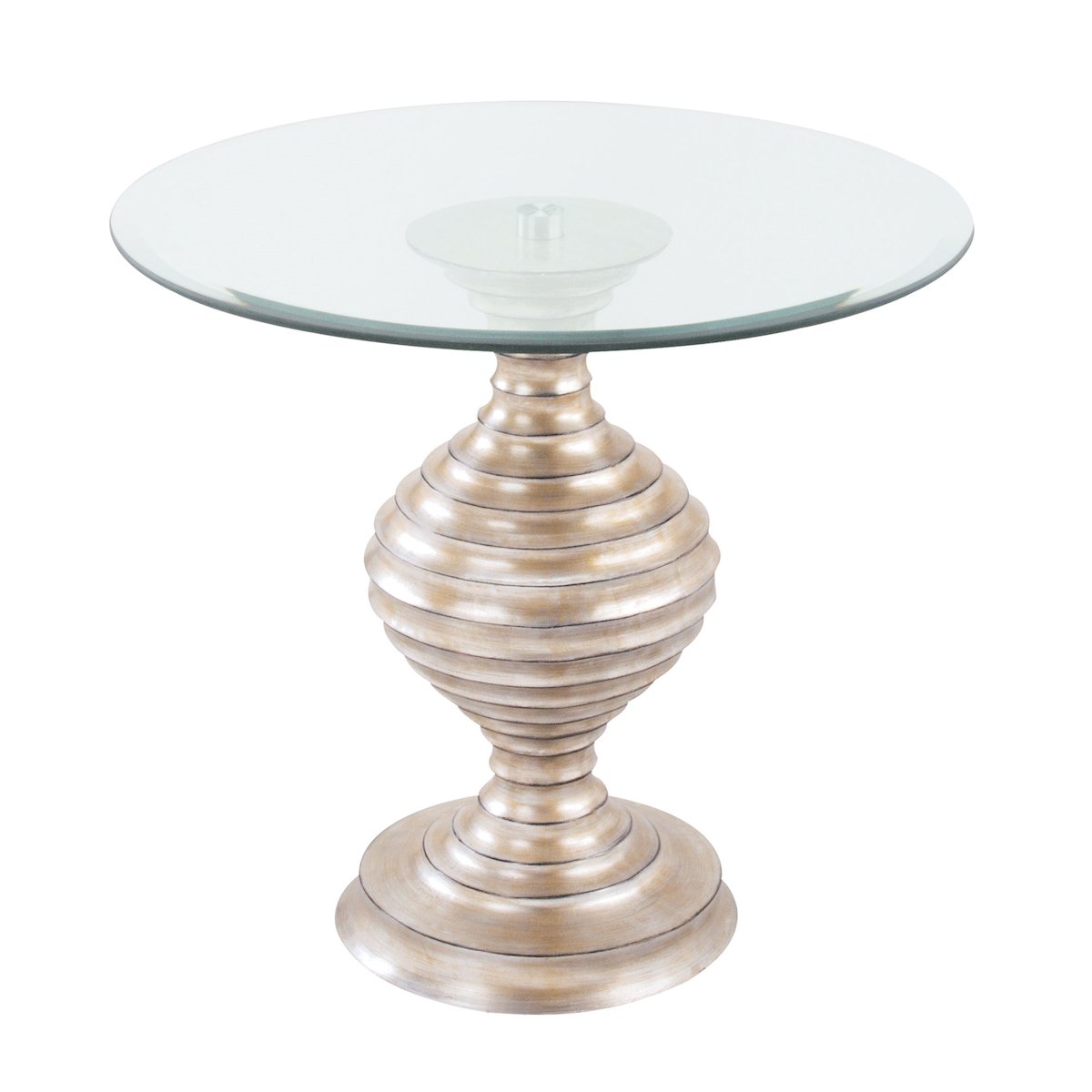 Linea Accent Table with Round Glass Top and Silver Leaf Base