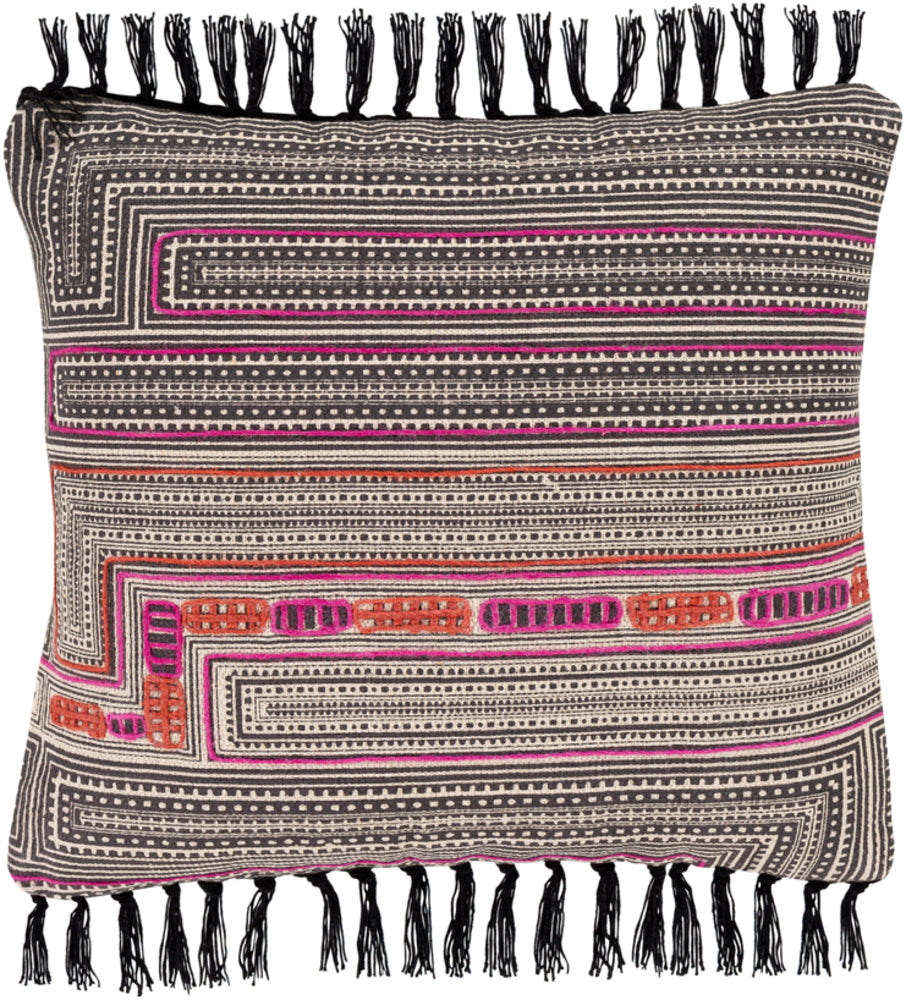 Lola Woven Pillow in Black and Bright Pink