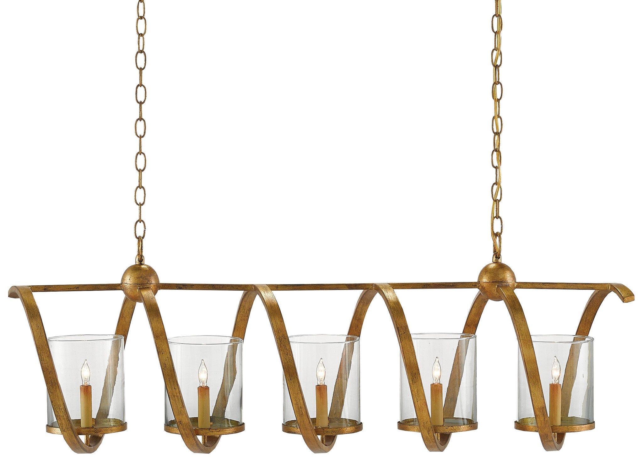 Maximus Rectangular Chandelier in Washed Gold Leaf design by Currey and Company