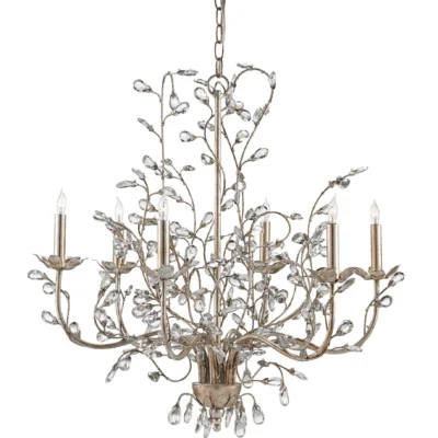 Medium Crystal Bud Chandelier in Silver Granello design by Currey and Company