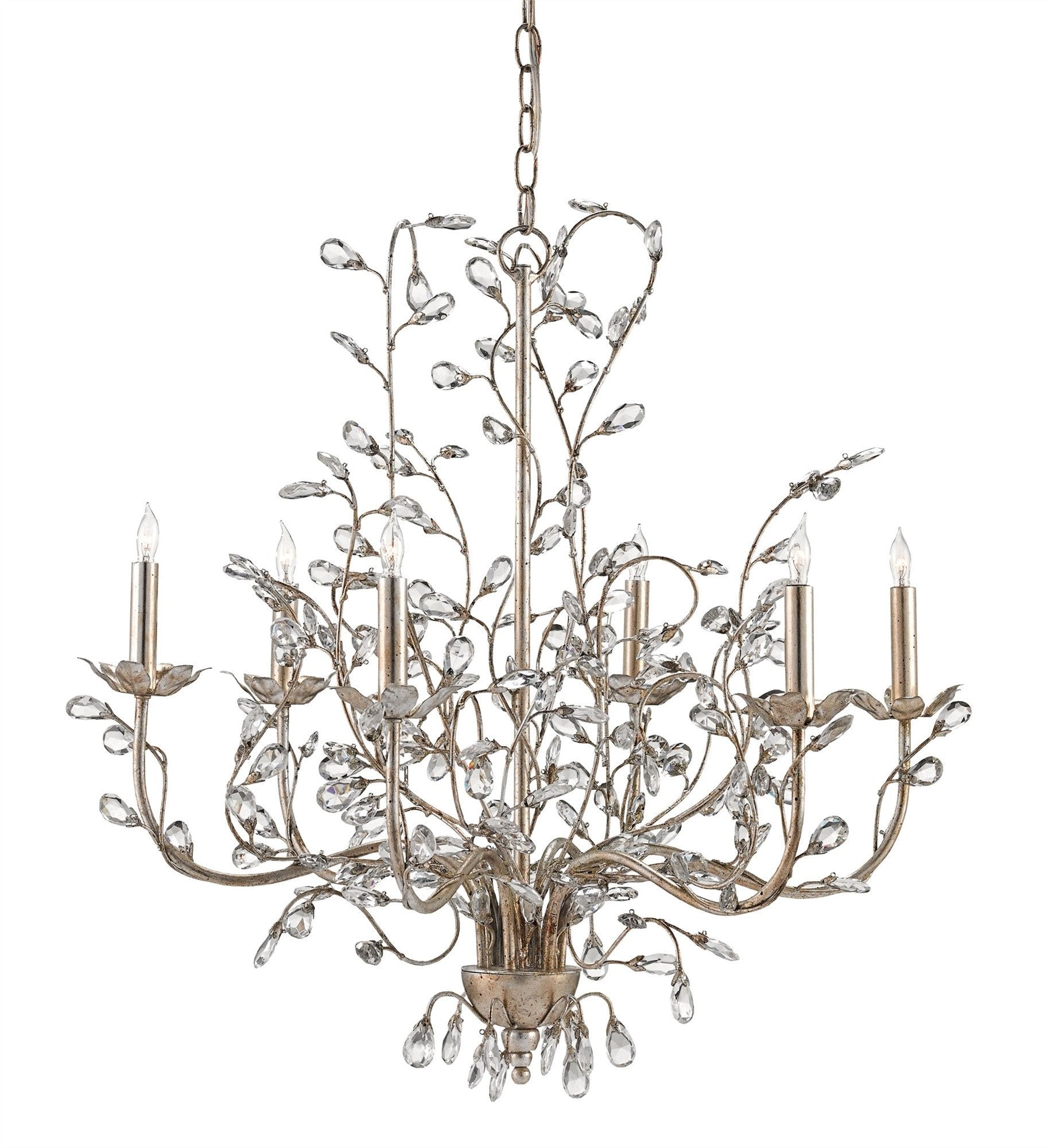 Medium Crystal Bud Chandelier in Silver Granello design by Currey and Company