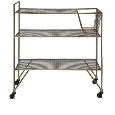 Metal Cart w Magazine Rack and Casters in Antique Gold design by BD Edition