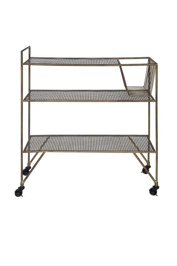 Metal Cart w Magazine Rack and Casters in Antique Gold design by BD Edition