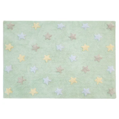 Tricolor Stars Rug in Soft Mint design by Lorena Canals