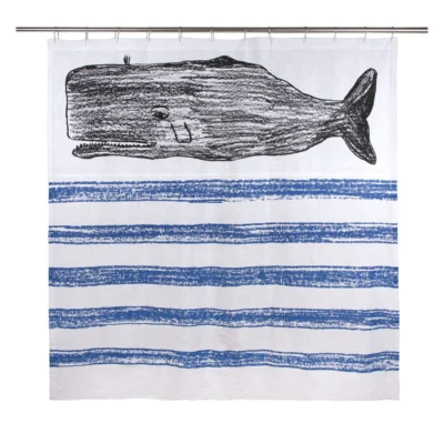 Whale Sketch Shower Curtain design by Thomas Paul