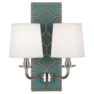 WILLIAMSBURG Lightfoot Mayo Teal Leather Wall Sconce design by Robert Abbey