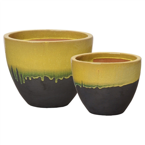 Yellow Two Tone Oval Planters Set of Two design by Emissary